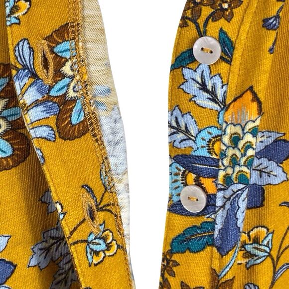 SOFT SURROUNDINGS Lorna Button Front Top Size 1X Golden Floral Long Sleeve Boho - Picture 7 of 16
